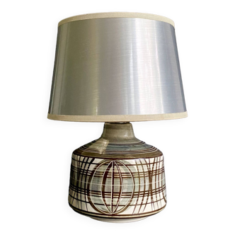 Lampe faïence, câble tissu 2m, abat-jour argenté