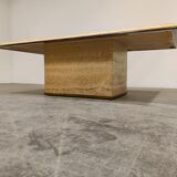 Vintage travertine and brass coffee table by Fedam, 1970s