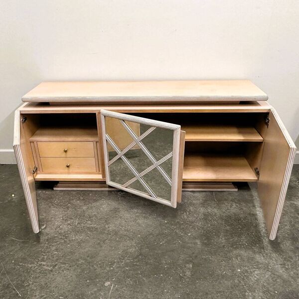 Buffet géométrique rose pâle à miroir Roche Bobois, années 1980, France.