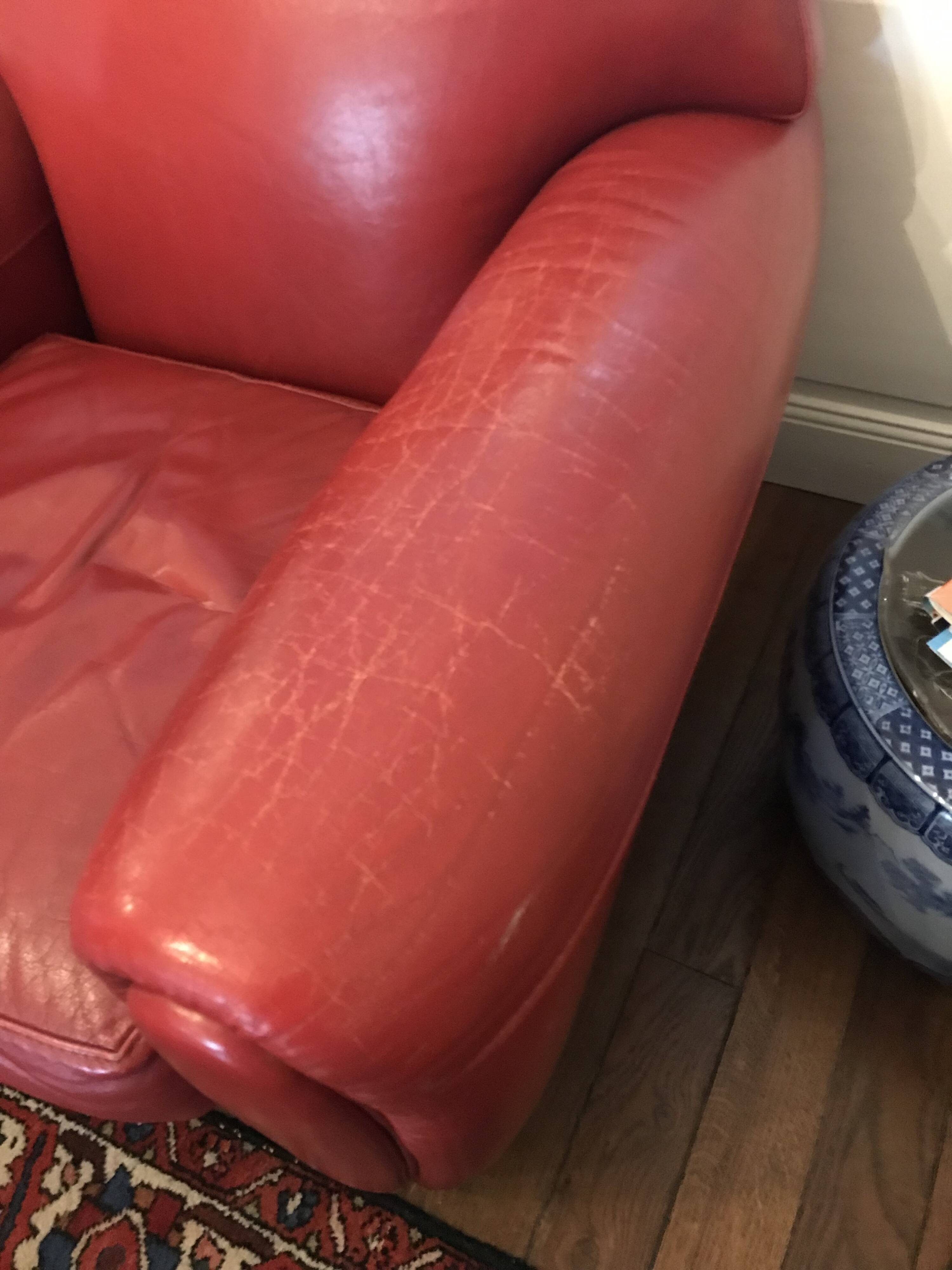 Red leather club armchair