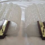 Pair of Scandinavian teak and perspex wall lights