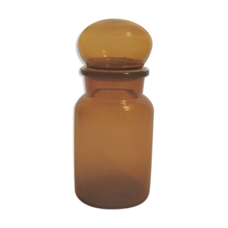 Pot d' apothicaire en verre ambre fumé ancien vintage 22 cm