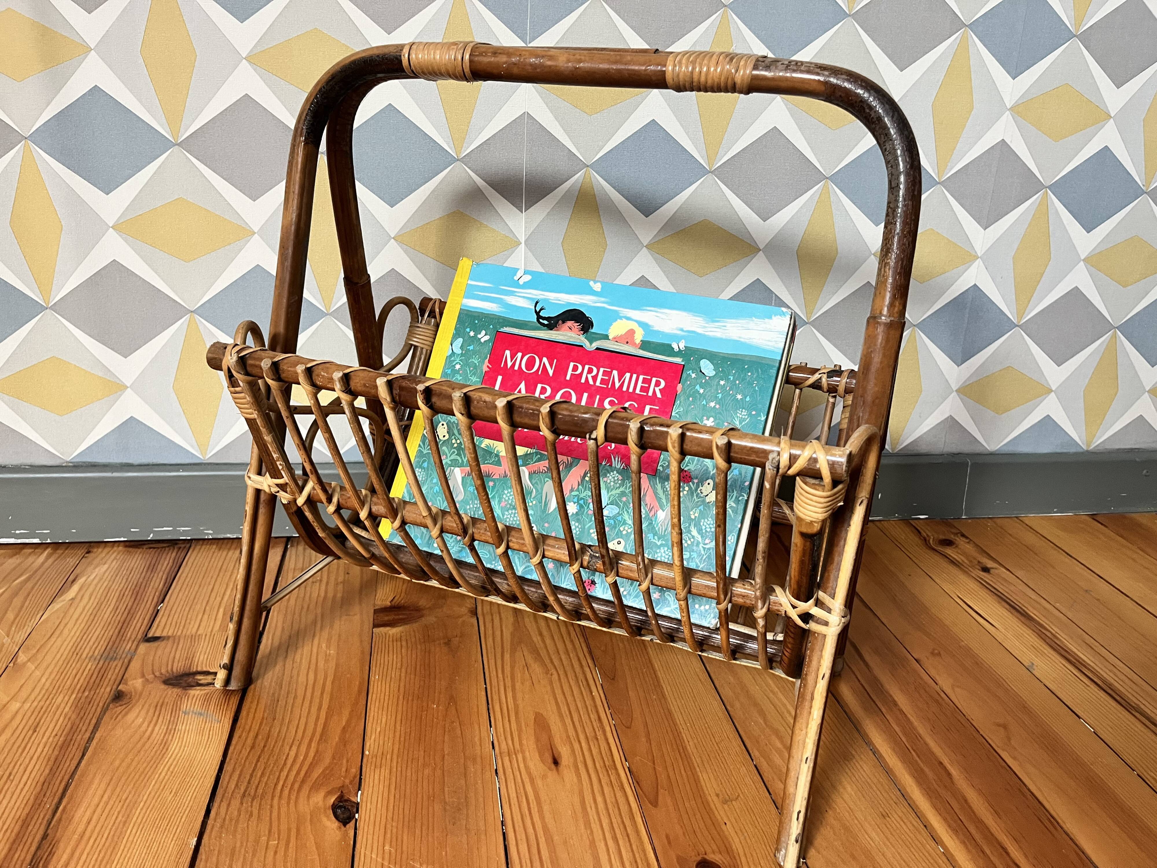 Vintage magazine holders light rattan