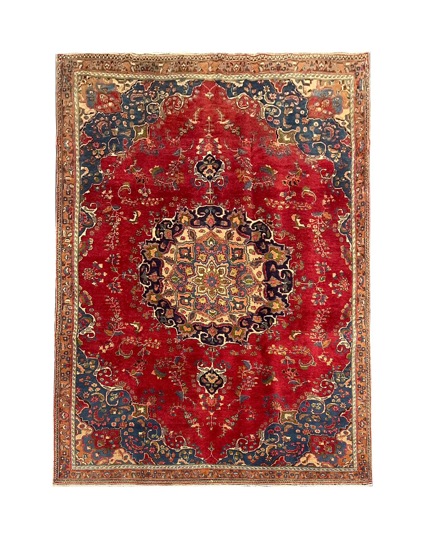 Handmade oriental red blue wool rug - 264x355cm