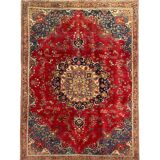 Handmade oriental red blue wool rug - 264x355cm