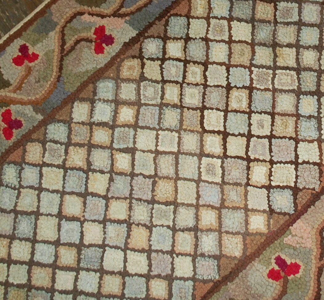Old American Carpet Hooked handmade 88cm x 210cm 1880s, 1B509