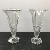 Paire de vases ancien style art déco verre moulé vintage
