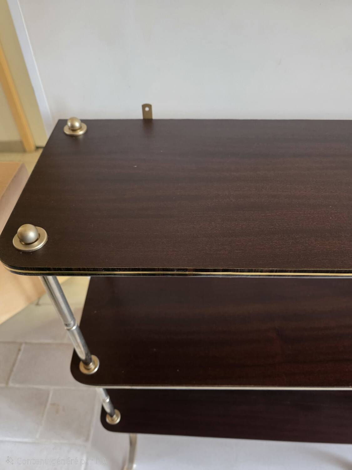 Wooden shelf with gold metal