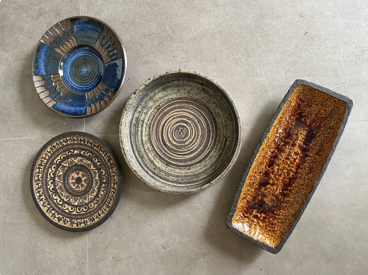 BOWL plate,  MICHAEL ANDERSEN denmark,Stoneware, relief design, centerpiece