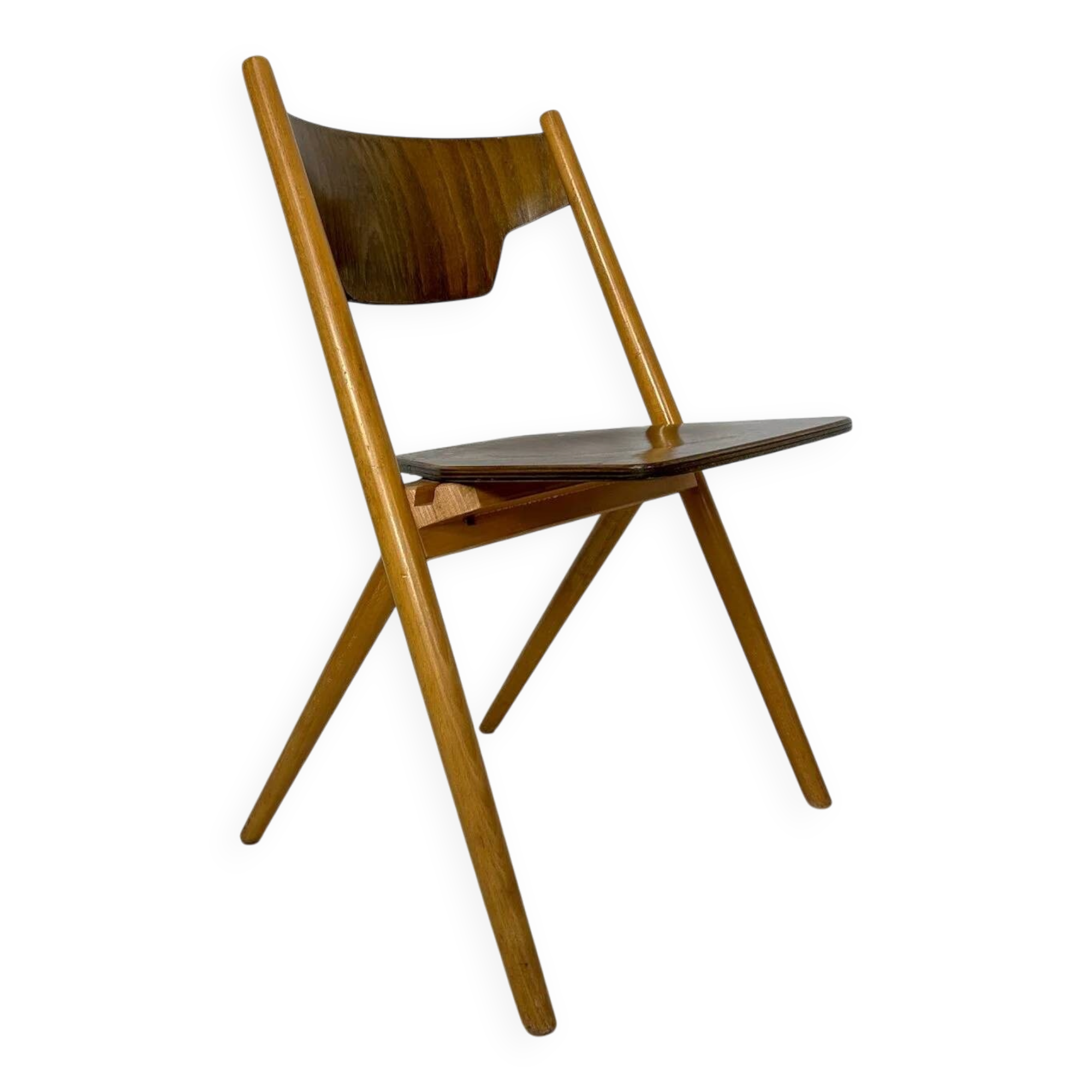 1/21 1950s vintage Hiller stackable plywood chairs from Germany in the style of Egon Eiermann