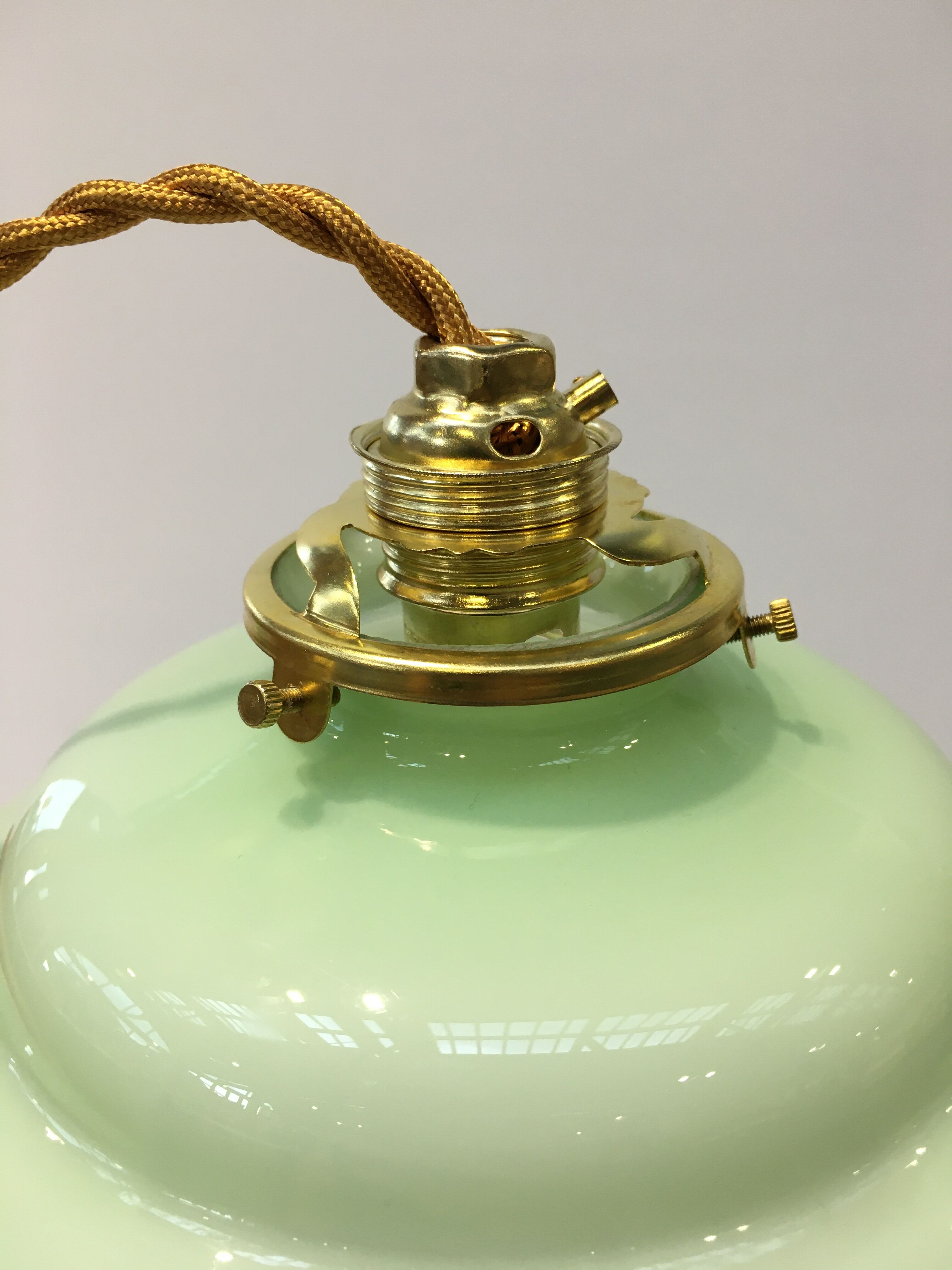 Vintage suspension lamp in green opaline