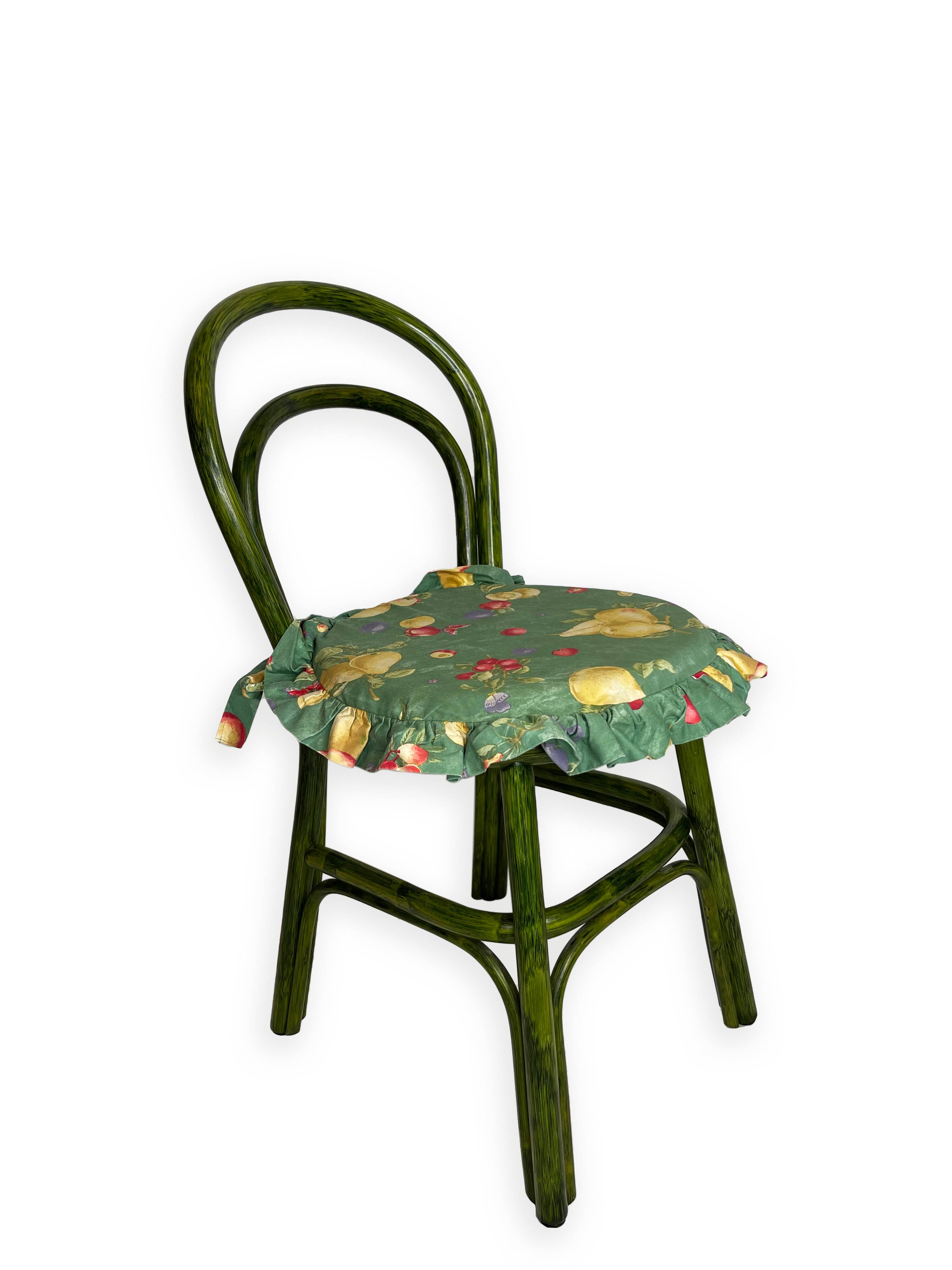 Green rattan wood chairs 1970s