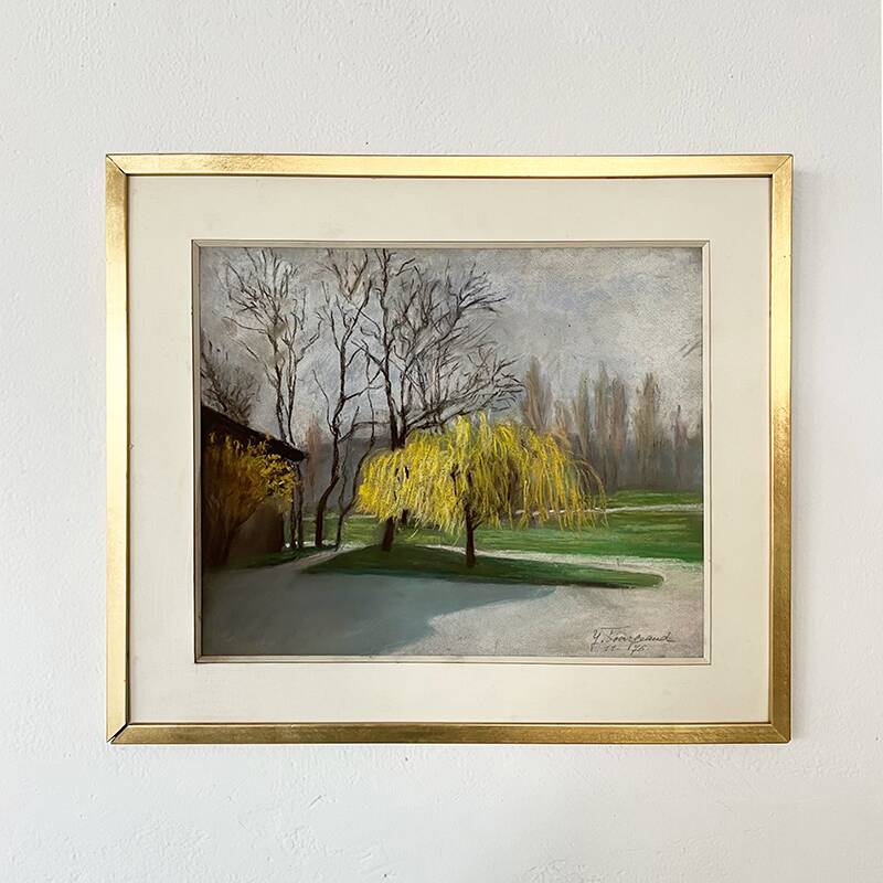 Painting "Old tree", Yvonne Fourgeaud, 1976, Pastel