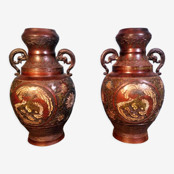 2 Japan XIXth century bronze vases