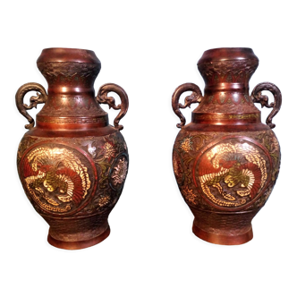 2 Japan XIXth century bronze vases