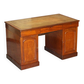 Antique Hardwood Desk with Leather Top and Slanted Drawer