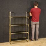 Italian bookshelf in golden metal with glass shelves
