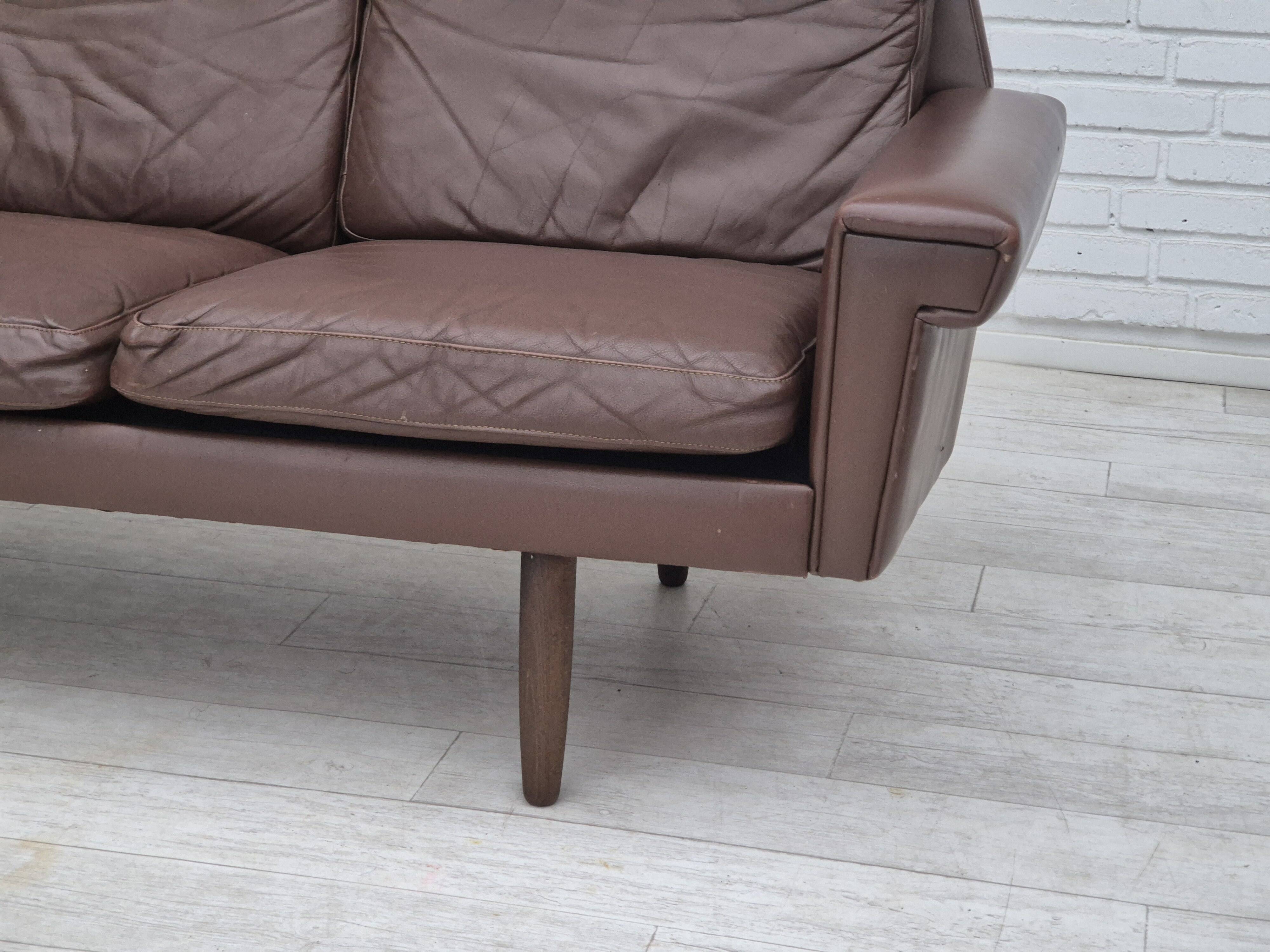1970s, Danish 3-seater sofa, original brown leather.