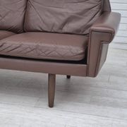 1970s, Danish 3-seater sofa, original brown leather.