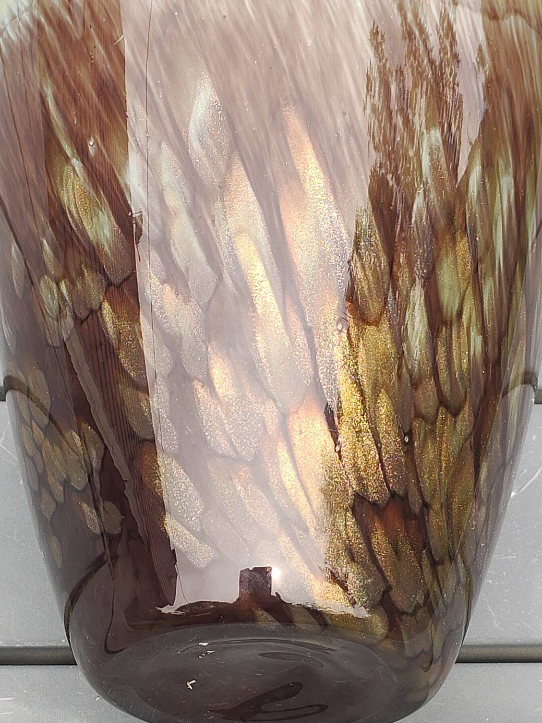 Large Cylindrical Vase in Murano Blown Art Glass/Gold Glitter