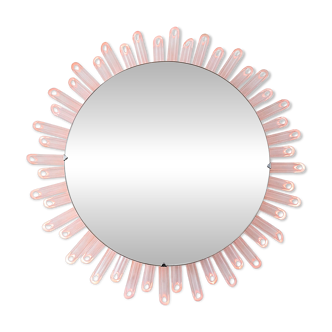 Mid-Century Modern Sunburst Mirror Wall Lamp in Lucite with Pink Glow, 1970