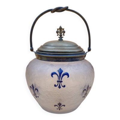Pot à biscuit cristal décor lys émaillé en bleu et dorure