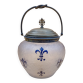 Pot à biscuit cristal décor lys émaillé en bleu et dorure