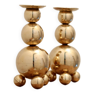 Pair of Mid-Century Swedish Brass Candle Holders By Gusum