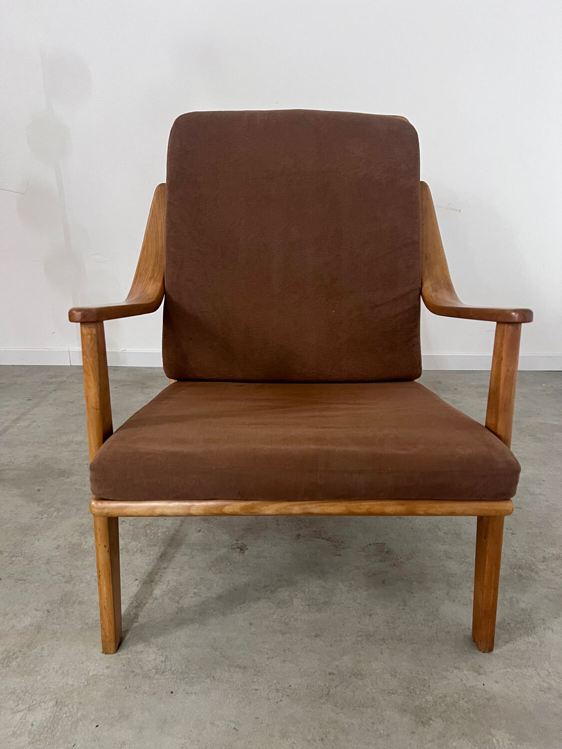 Old Scandinavian designer armchair from the 60s in vintage solid beech