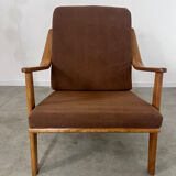 Ancien fauteuil scandinave design années 60 en hêtre massif vintage