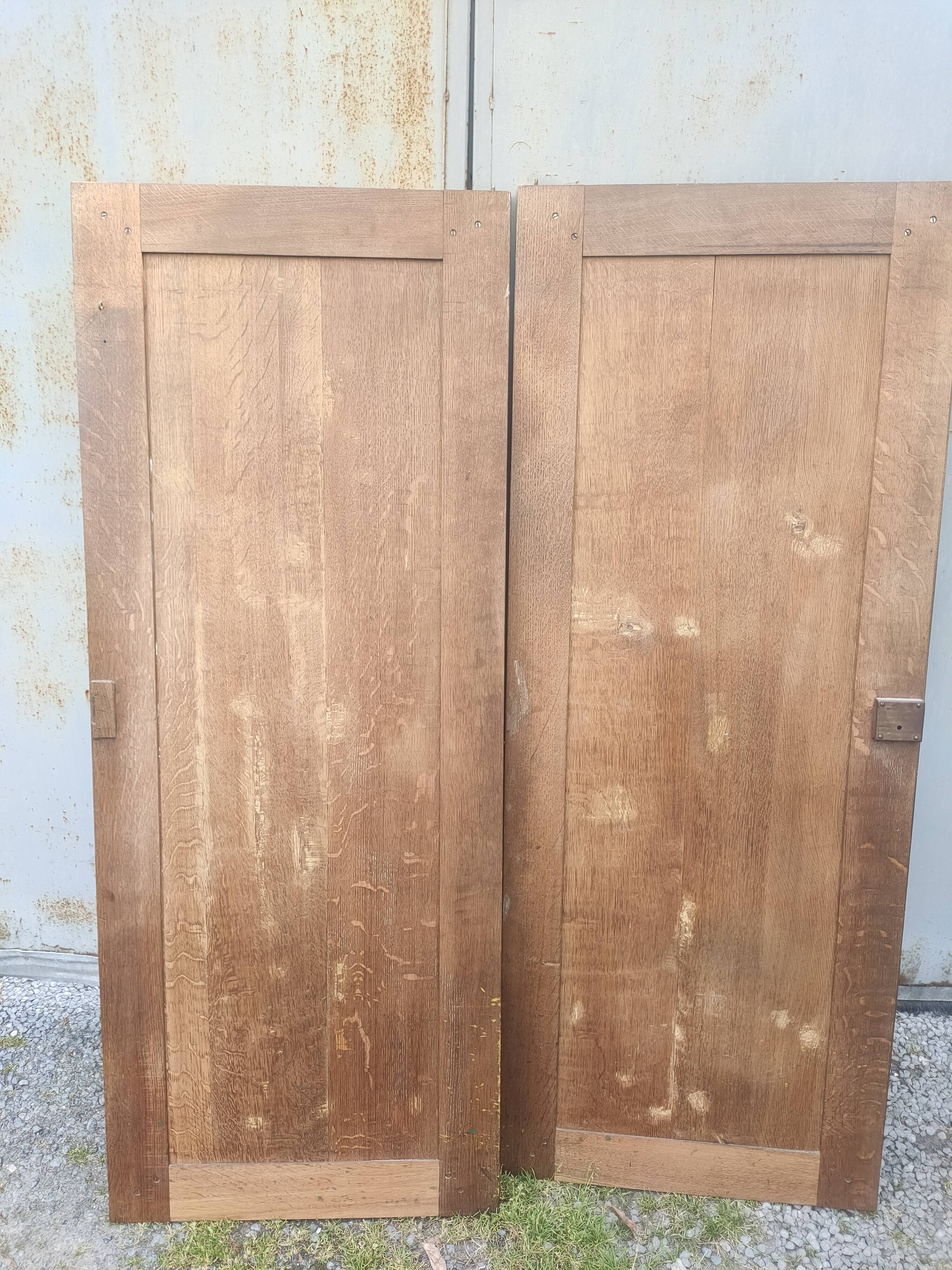 pair of antique solid oak cabinet doors with bird decor