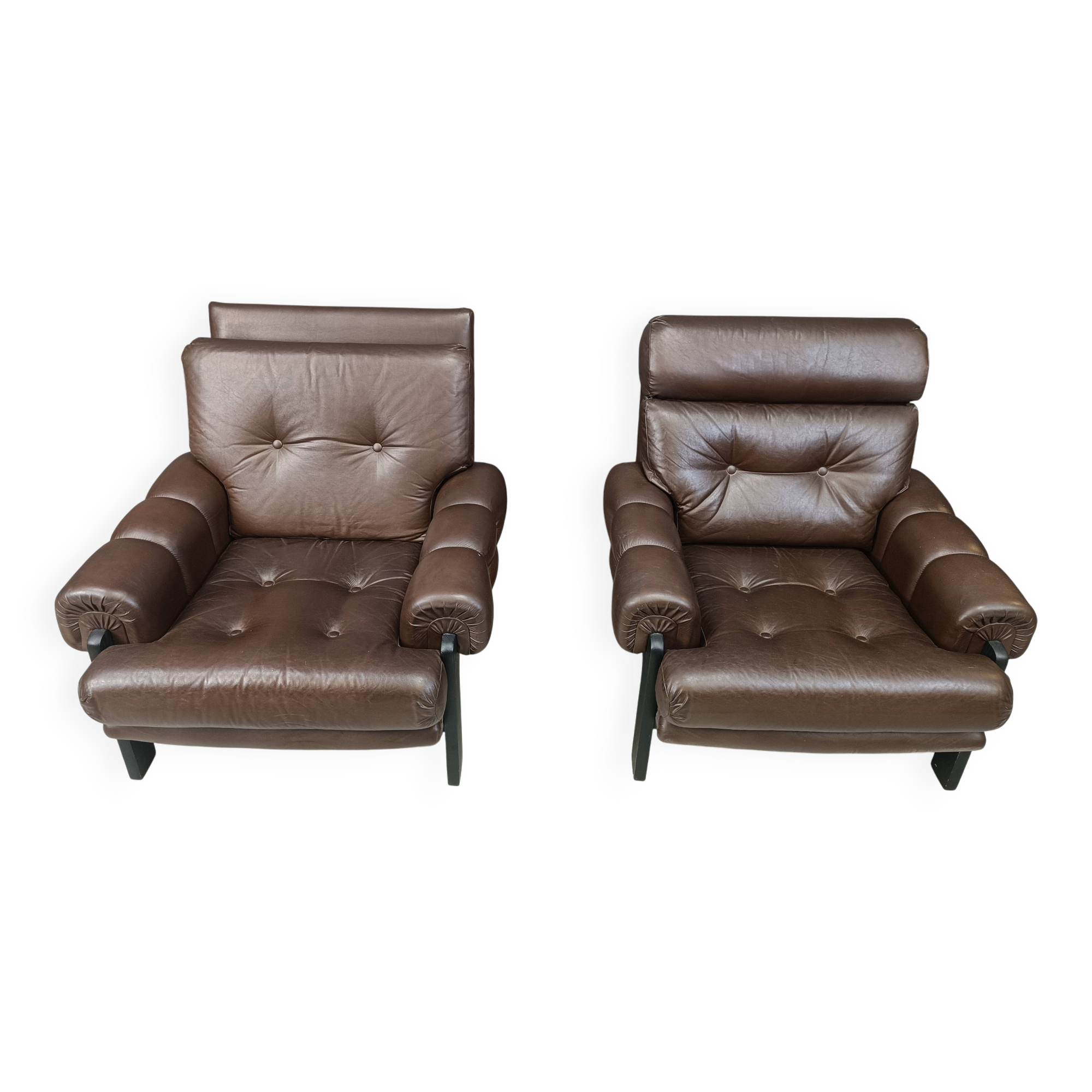 Pair of leather armchairs made in Denmark, 1960s
