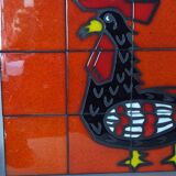 Rooster on vintage enameled ceramic wall plate 50/60s. 50x30cm B667