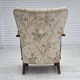 1960s, Danish armchair, beige/brown furniture fabric, carved oak wood.