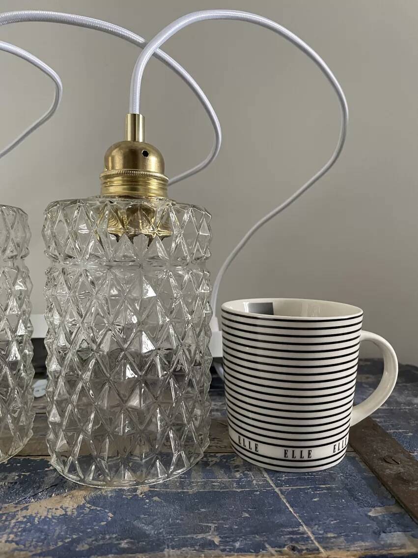 Set of three chiseled glass pendant lights of Scandinavian origin