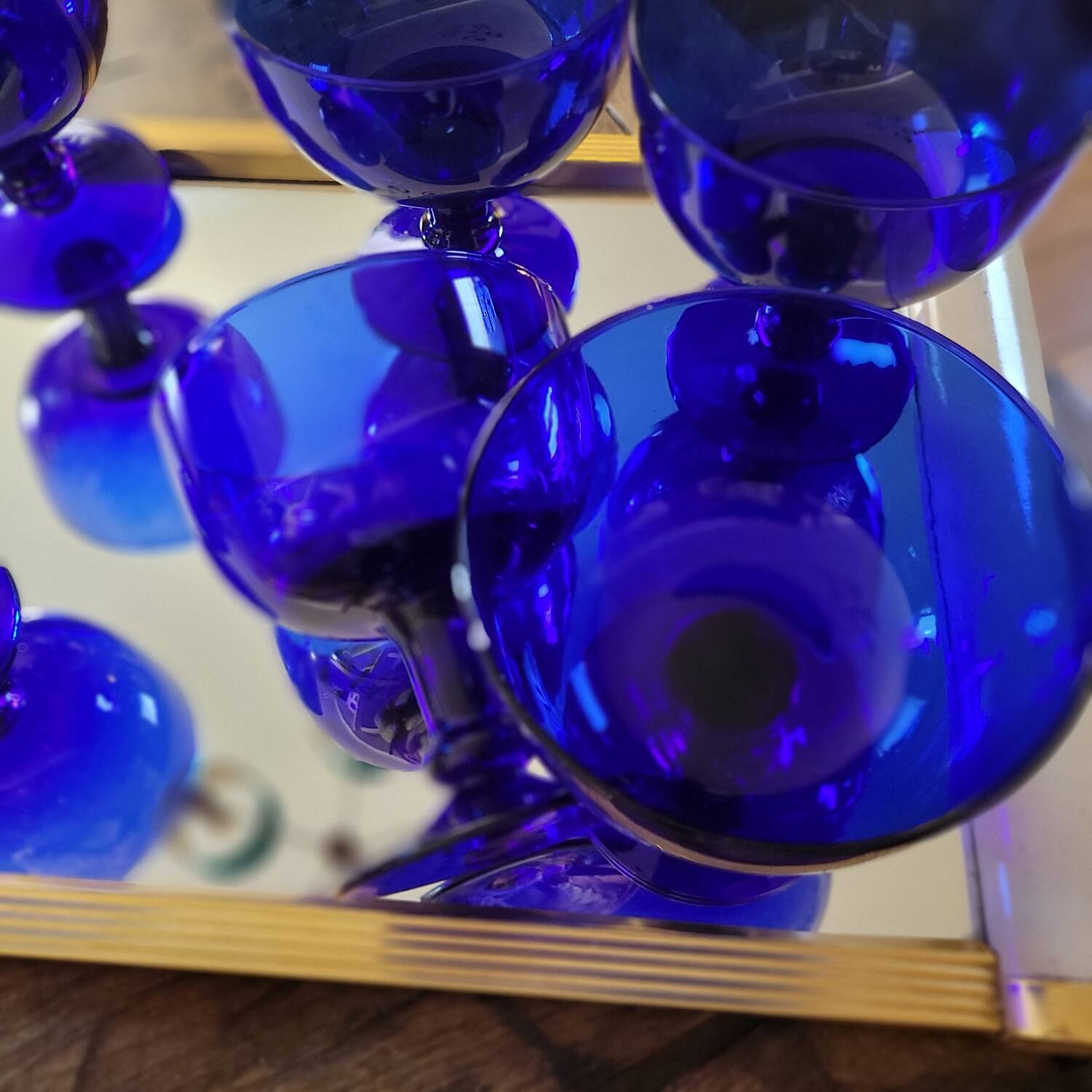 Vintage 70s-80s Stemmed Bowls in Cobalt Blue Glass
