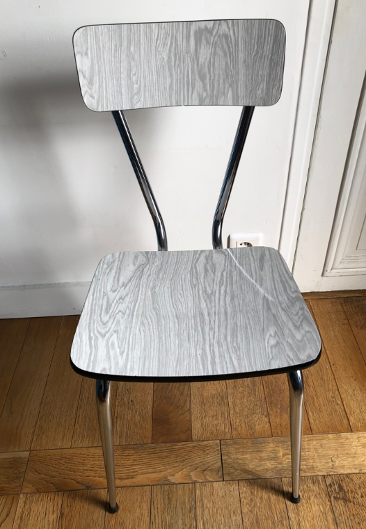 White and grey Formica chairs