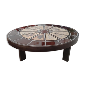 Coffee table with ceramic inlays by Roger Capron for Vallauris