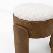 Pair of Art Deco Style Ash Wood Stools Upholstered in White Bouclé