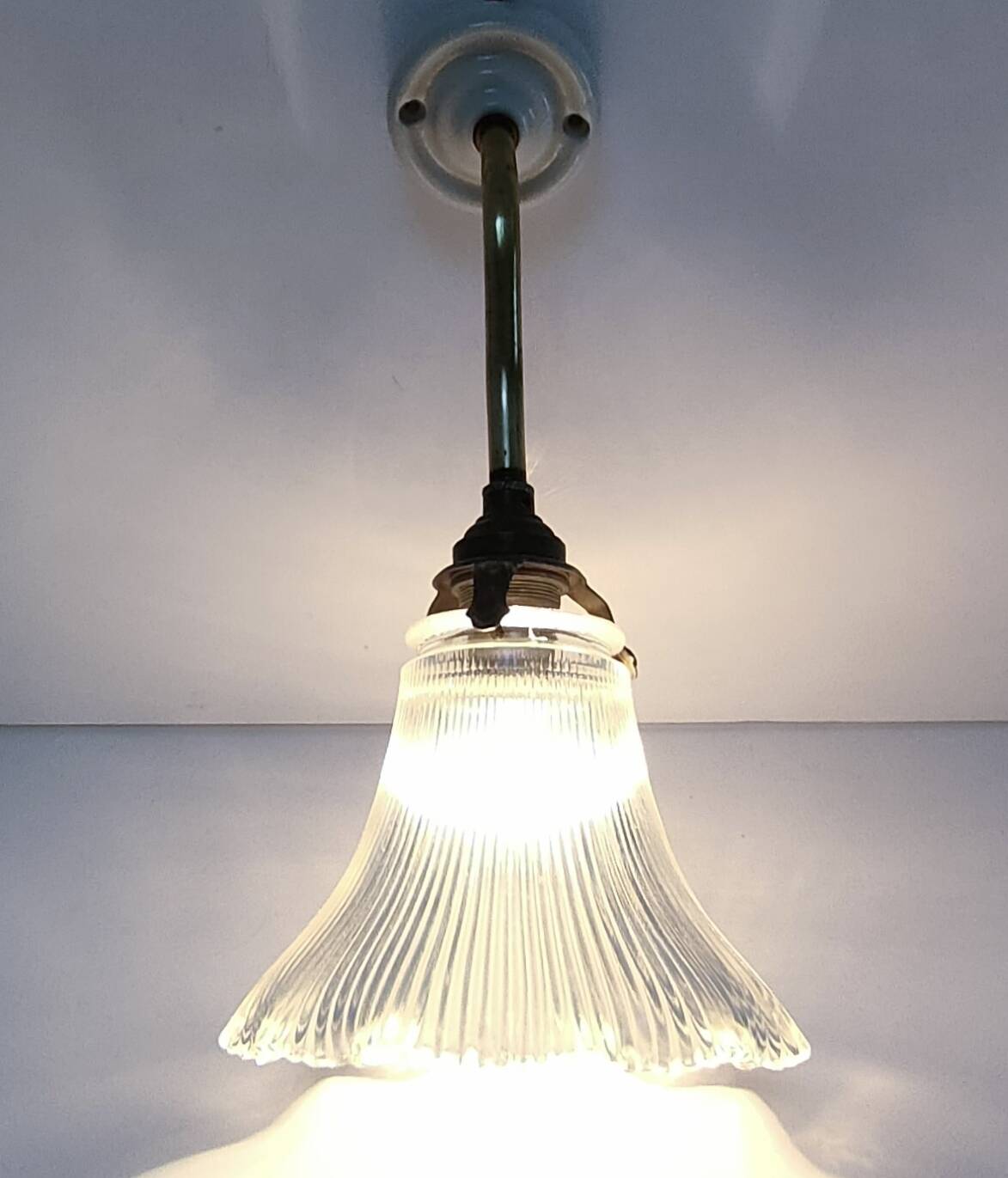 porcelain wall light brass glass holopane early 20th century