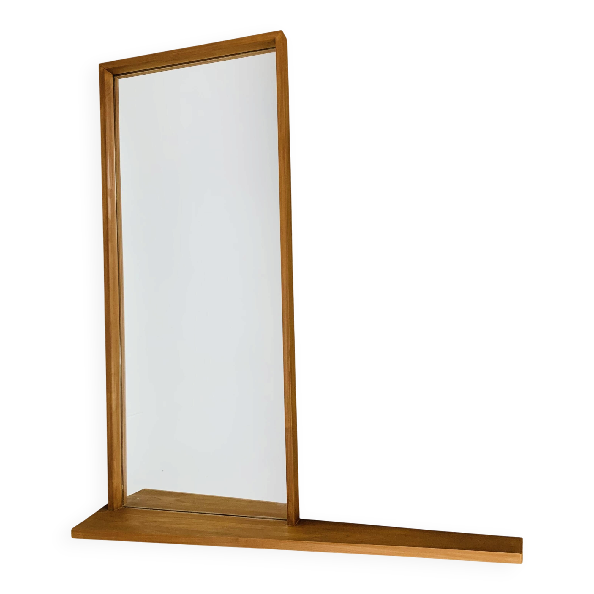 Scandinavian mirror with asymmetrical shelf in wood, 1960s