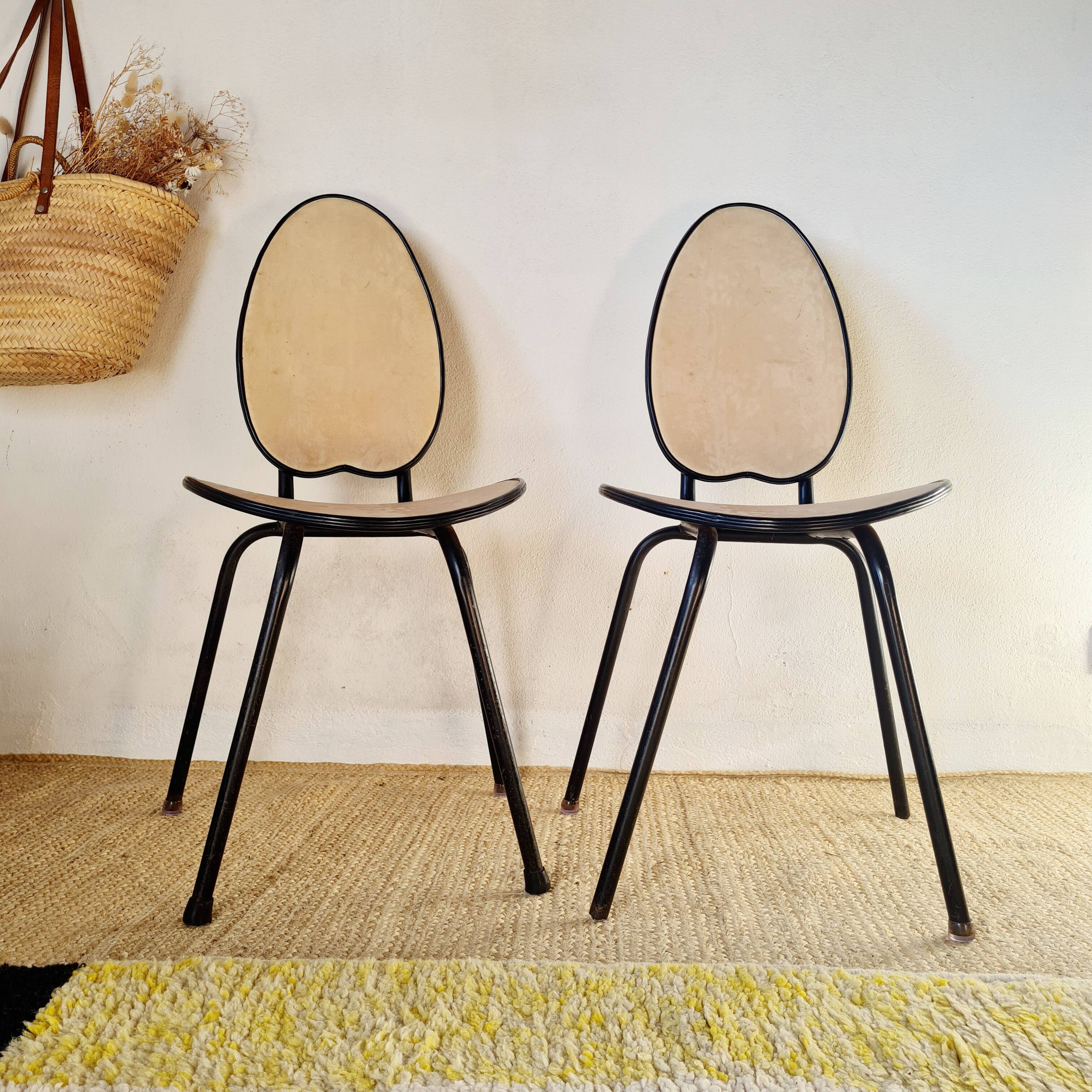 Paire de chaises années 50 piétement métal