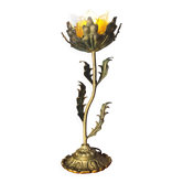 lampe acier patiné  bronze avec jolie tulipe verre ambré 44x16  elec neuve,