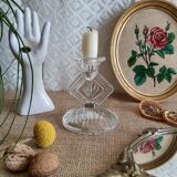 Art Deco chiseled glass candle holder - vintage