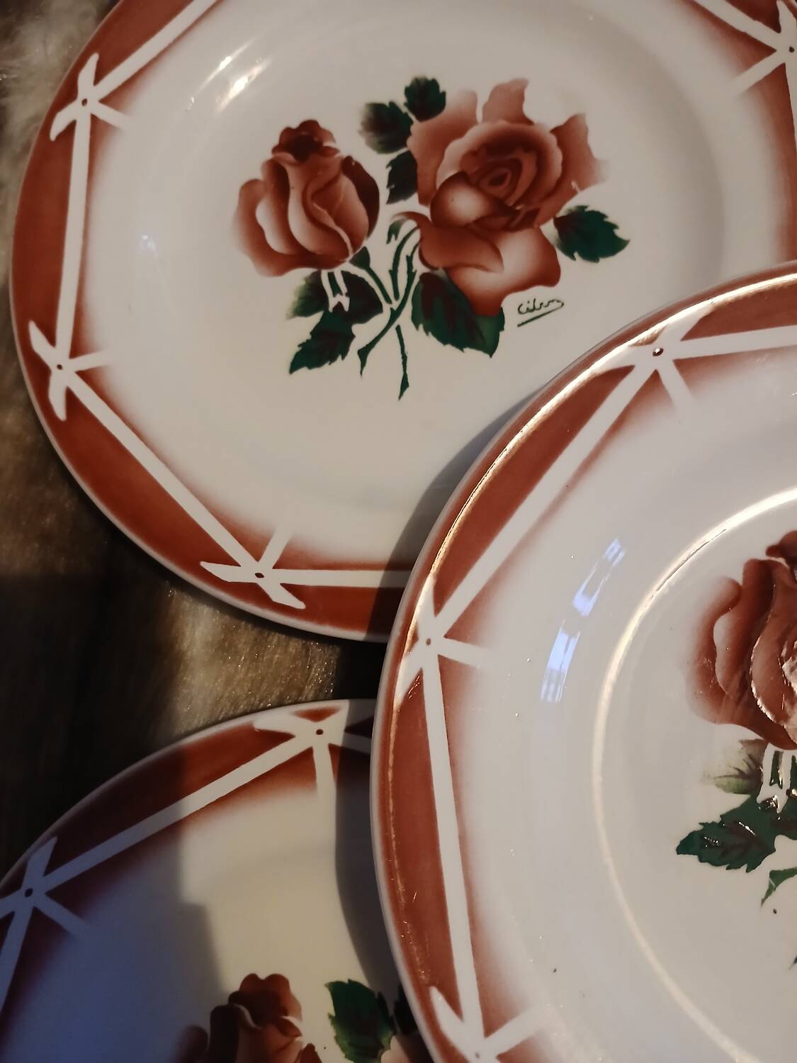 6 assiettes à dessert anciennes Digoin et Sarreguemines
