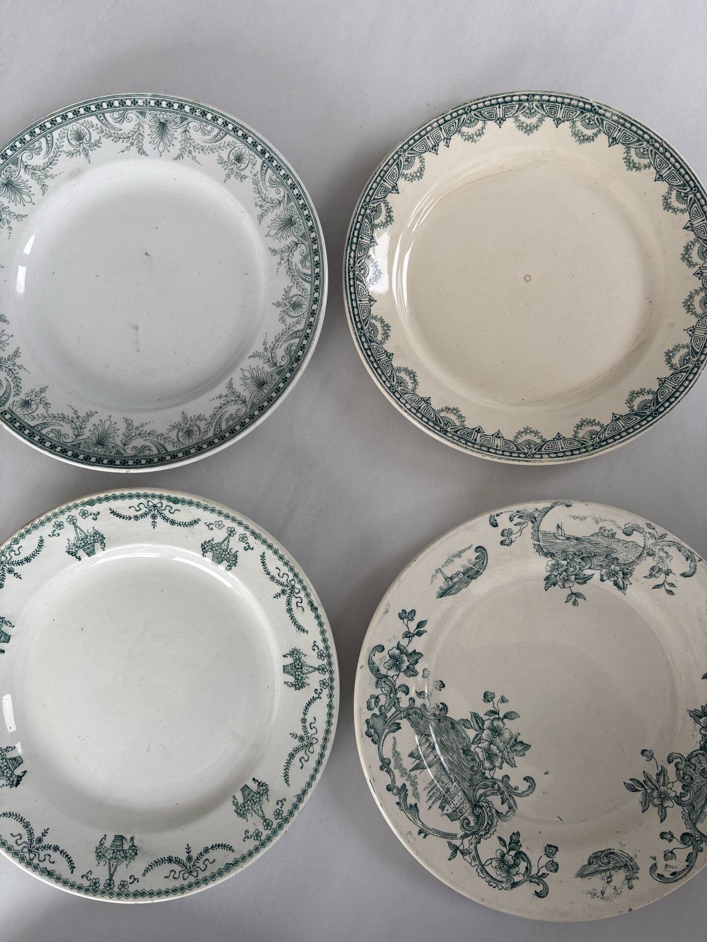 Compositions 6 green ironstone plates - Sarreguemines earthenware