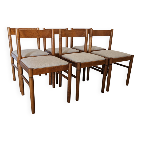 Série de 6 chaises brutalistes en hêtre, France vers 1970