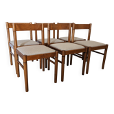 Set of 6 brutalist beech chairs, France circa 1970.