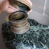 Ancien encrier, base marbre et encriers (x2)  en bronze ciselé, 19ème