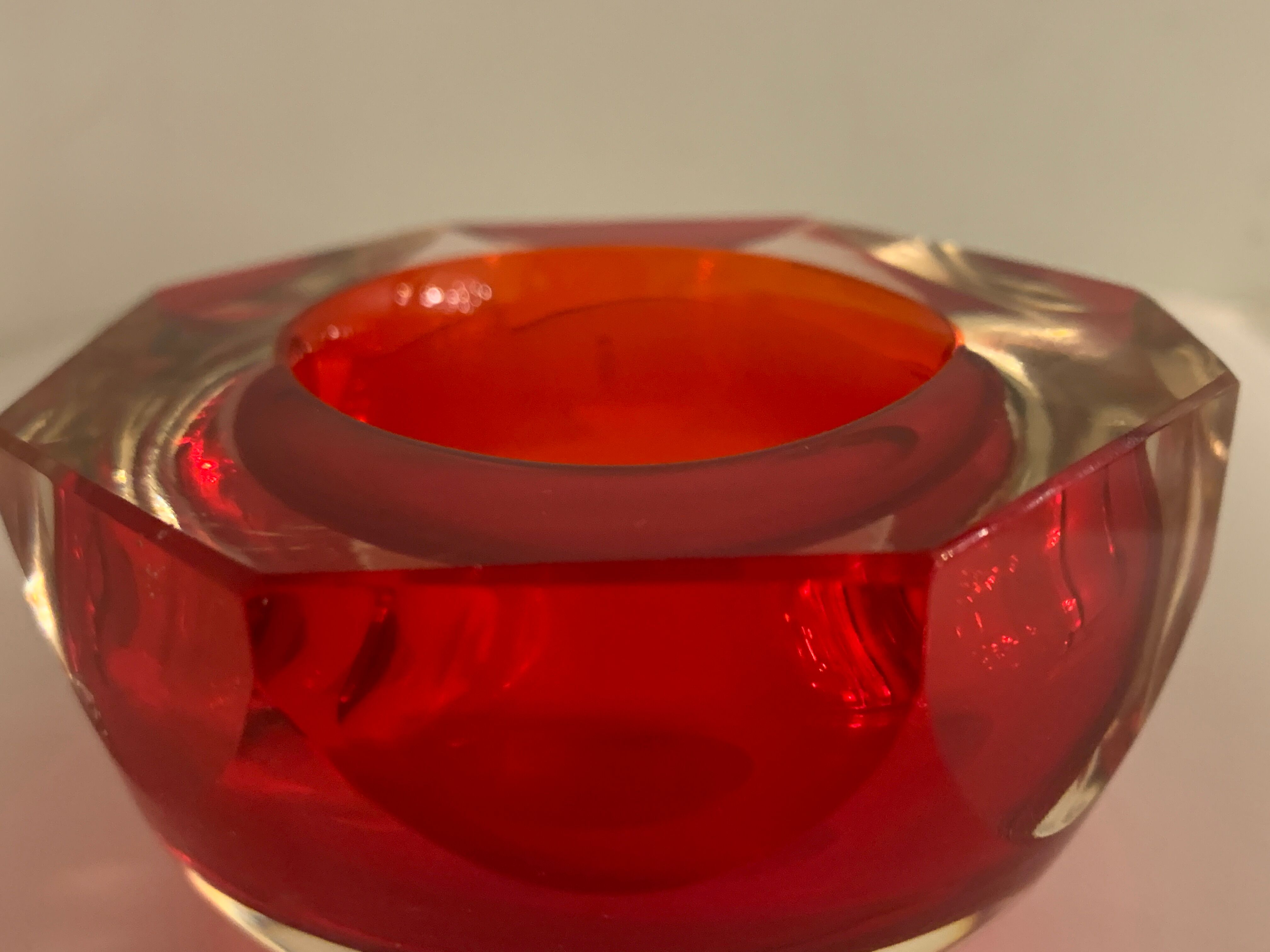Murano red glass octagonal ashtray 1960